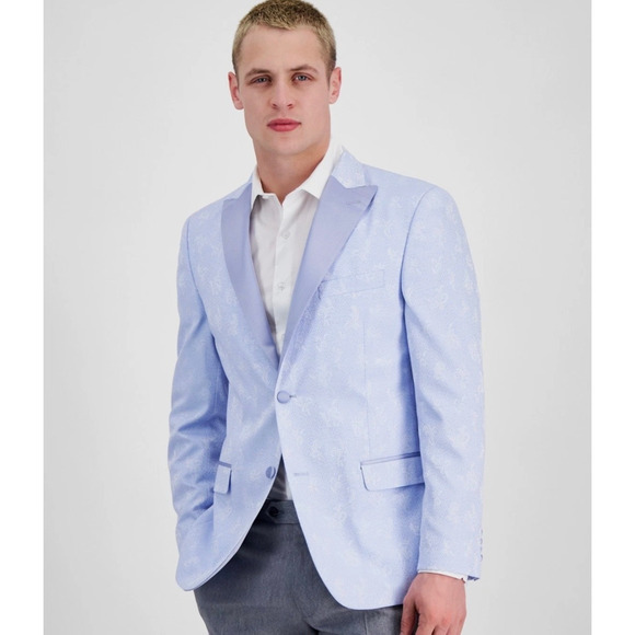 NWT Alfani Slim Fit Sport Coat Blazer Light Blue Jacquard, Men's 38R - Picture 1 of 5